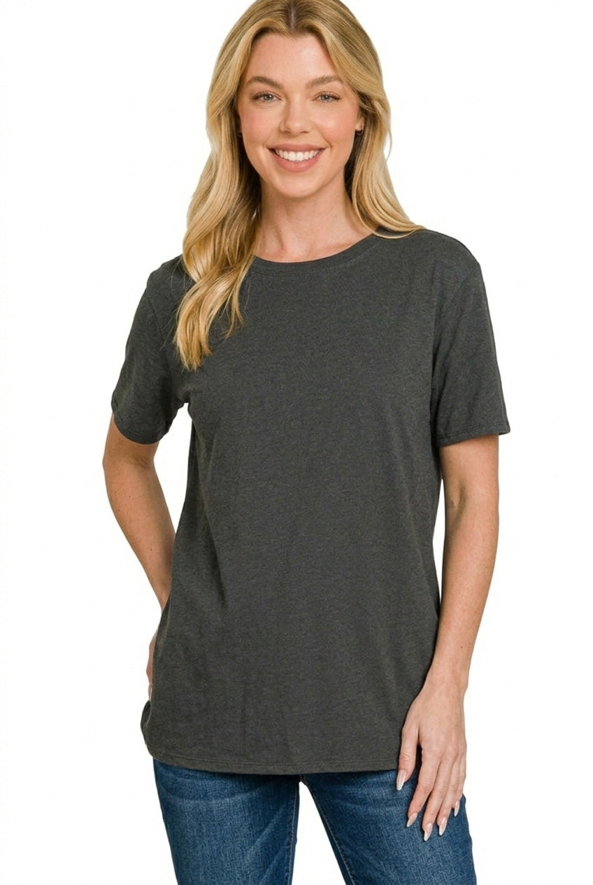 Black Zenana Cotton Boyfriend Round Neck Tee 1