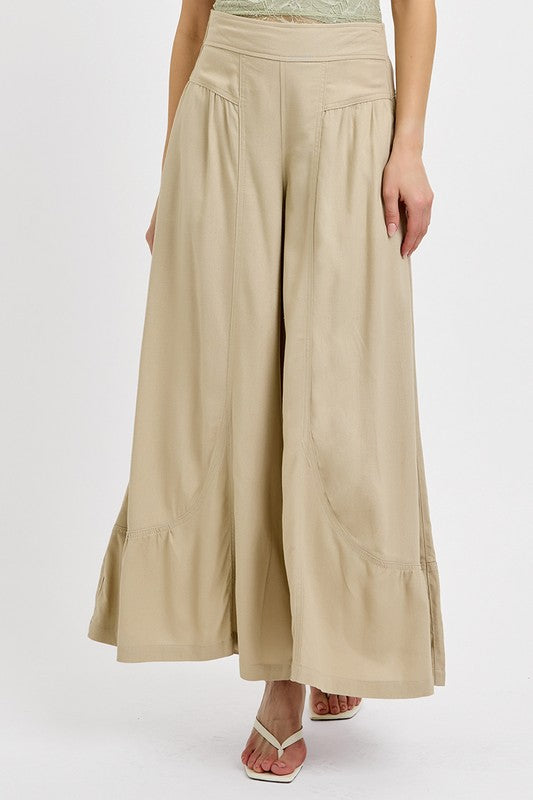 Tan Risen Shirring Detail Wide Leg Pants 1
