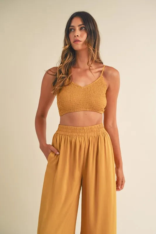 Mable Smocked Bralette Crop Top And Wide Leg Pants Set 1