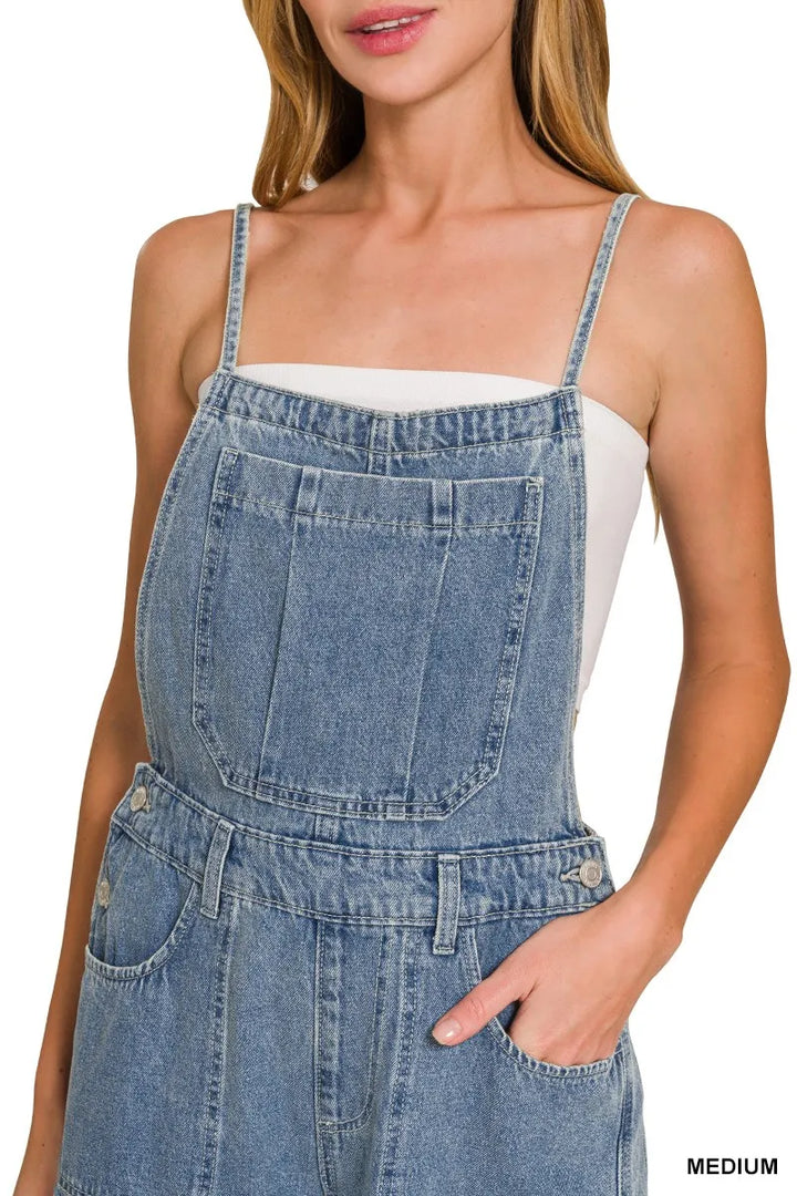 Zenana Denim Medium Washed Wide Leg Overalls