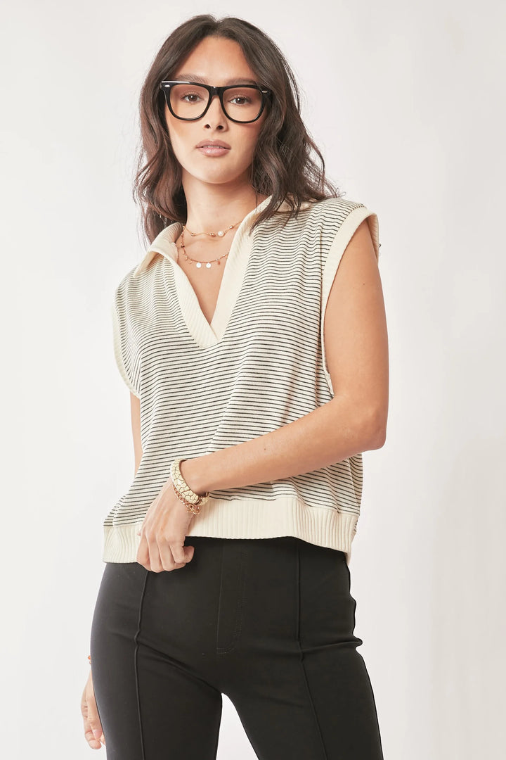 Davi Dani French Terry Boxy Fit Striped Sweater Vest