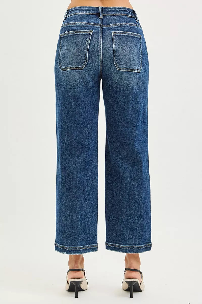 Dark Risen Slouchy Cropped Baggy Jeans With Front Patch Pocket