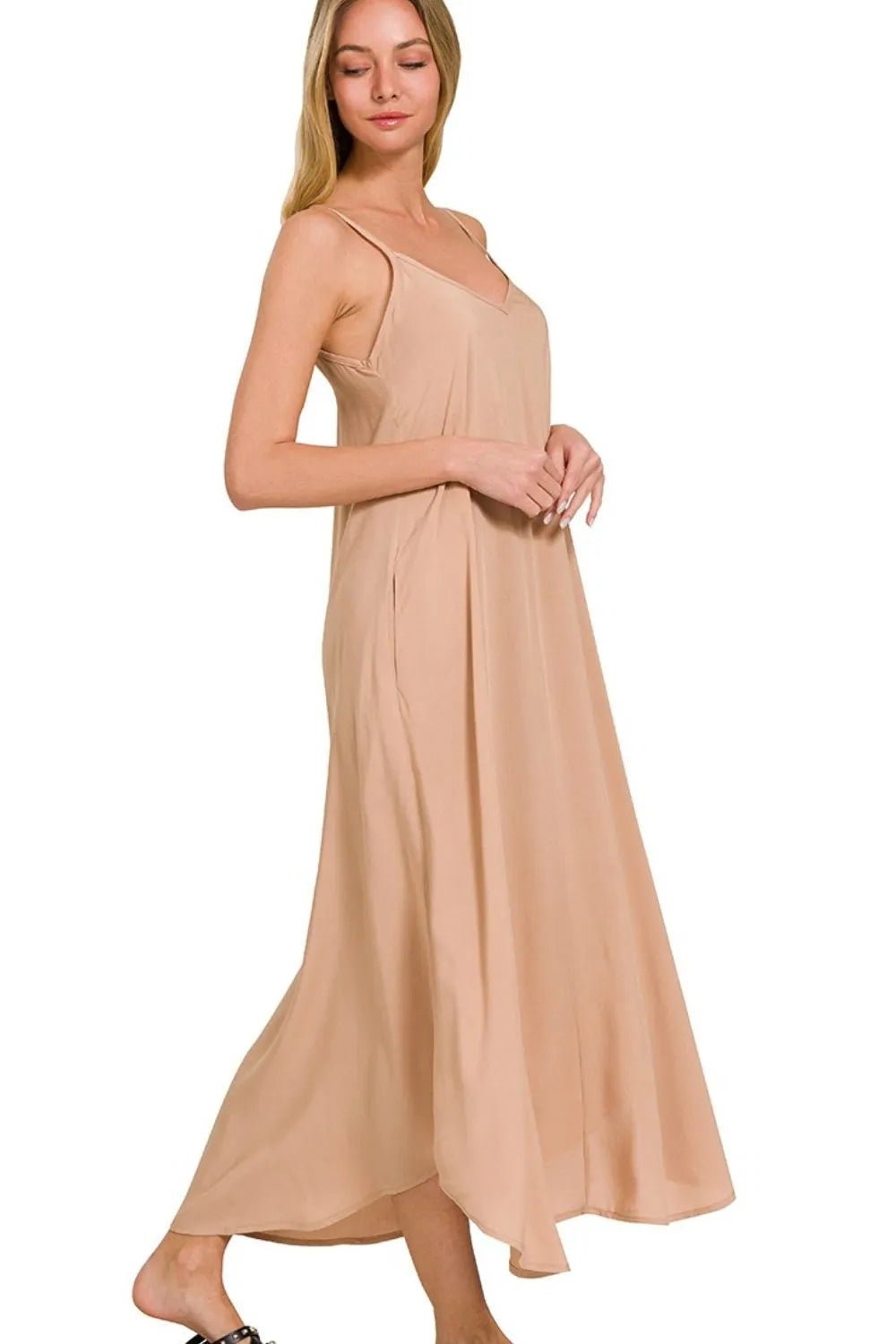 Brush Zenana Woven Arc Hem Cami Dress With Flowy Pockets 3