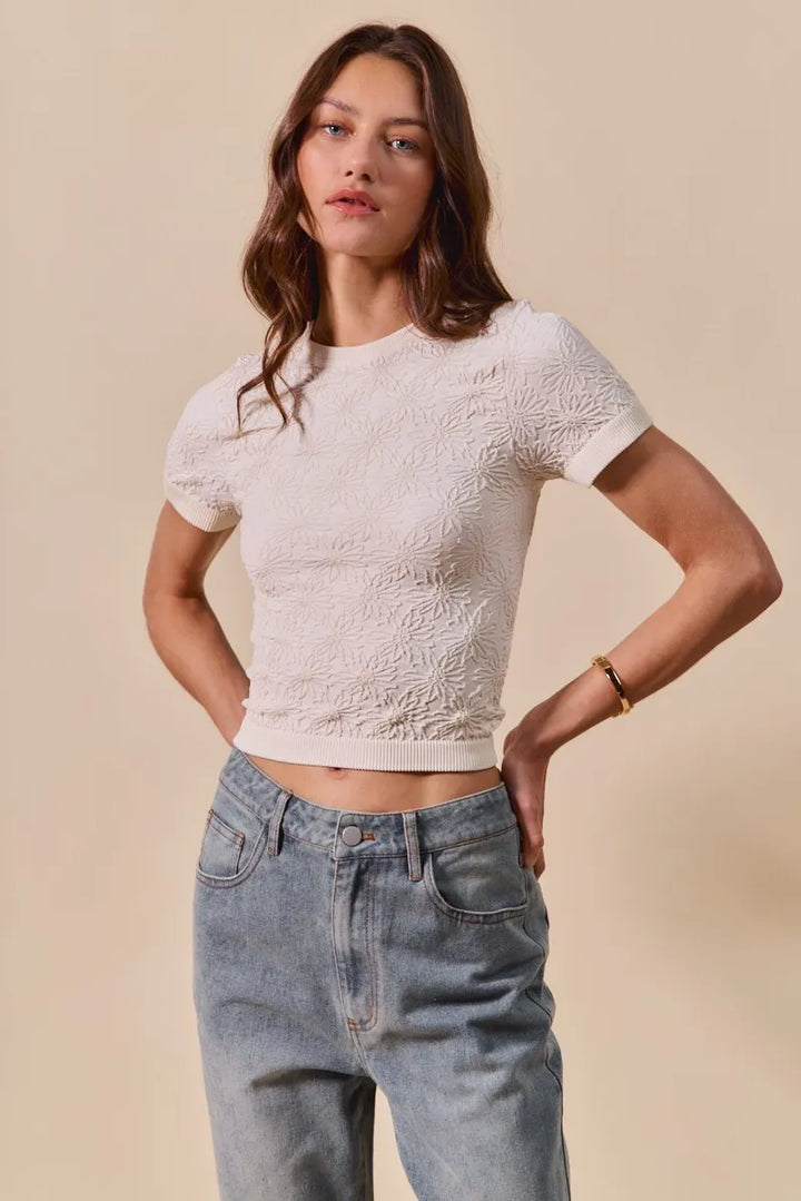 So Me Floral Patterned Seamless Short Sleeve Top