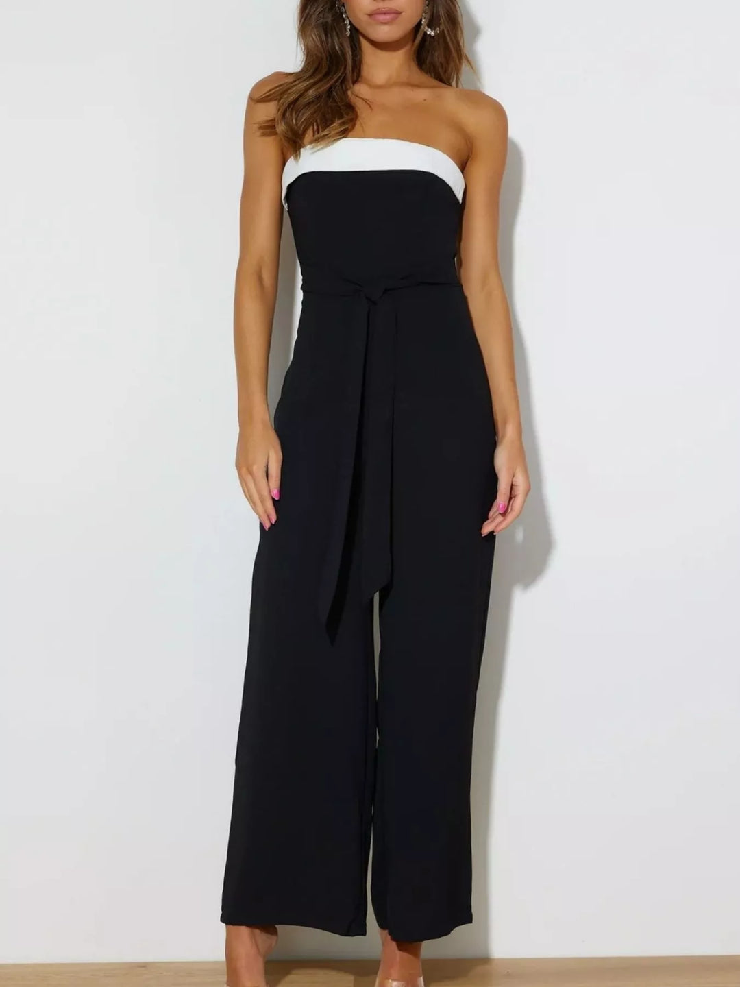 Black Contrast Tube Wide Leg Jumpsuit