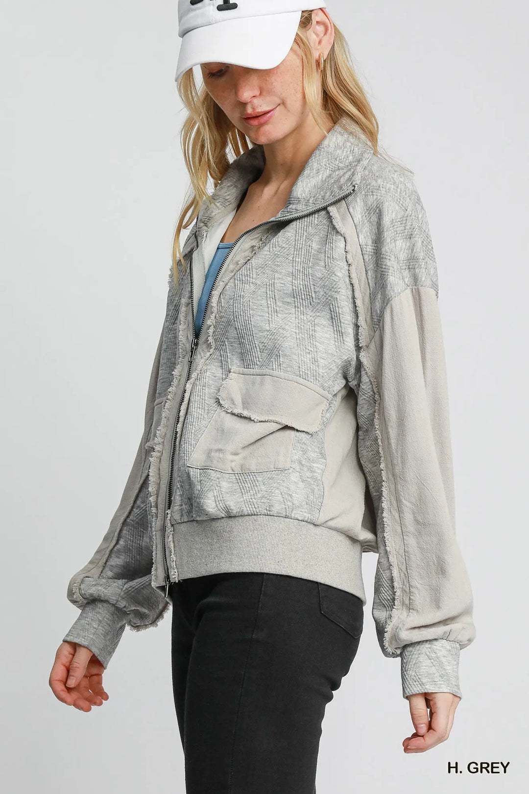 H. Grey Umgee Two Way Jacquard Zip Up Jacket 1