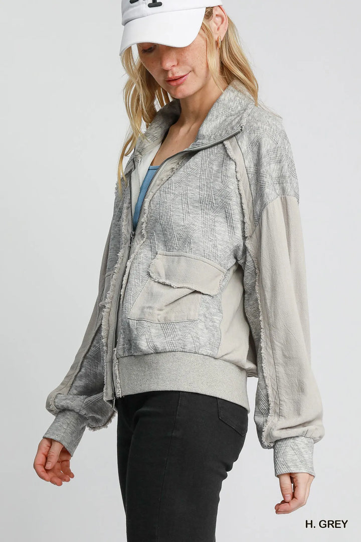 H. Grey Umgee Two Way Jacquard Zip Up Jacket 1
