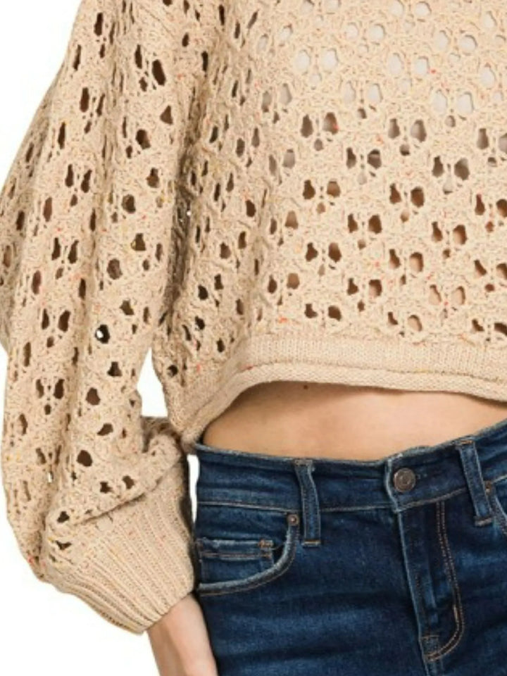 Zenana Oversized Cropped Crochet Knit Sweater 1