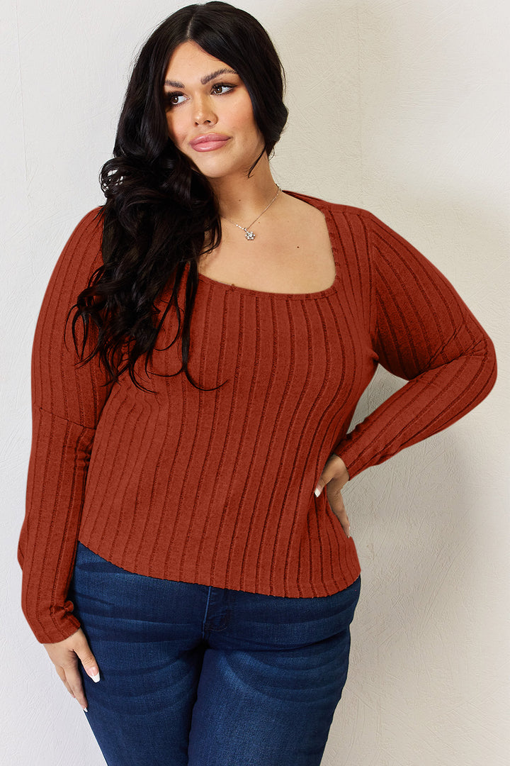 Hot Pink Basic Bae Full Size Ribbed Long Sleeve T Shirt