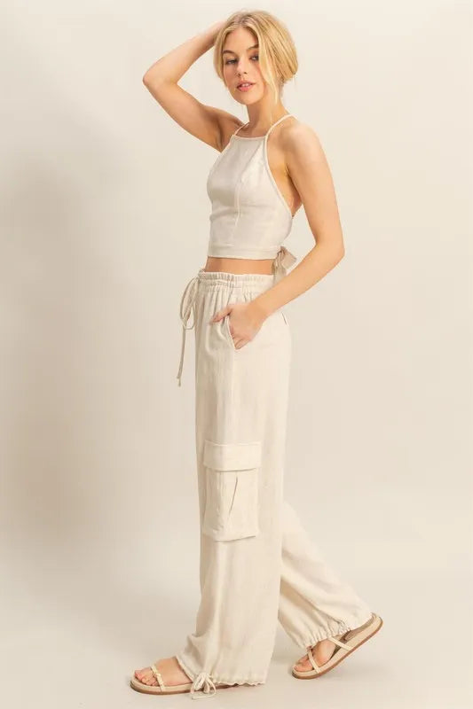 Oatmeal Hyfve Crop Top And Cargo Pants Set