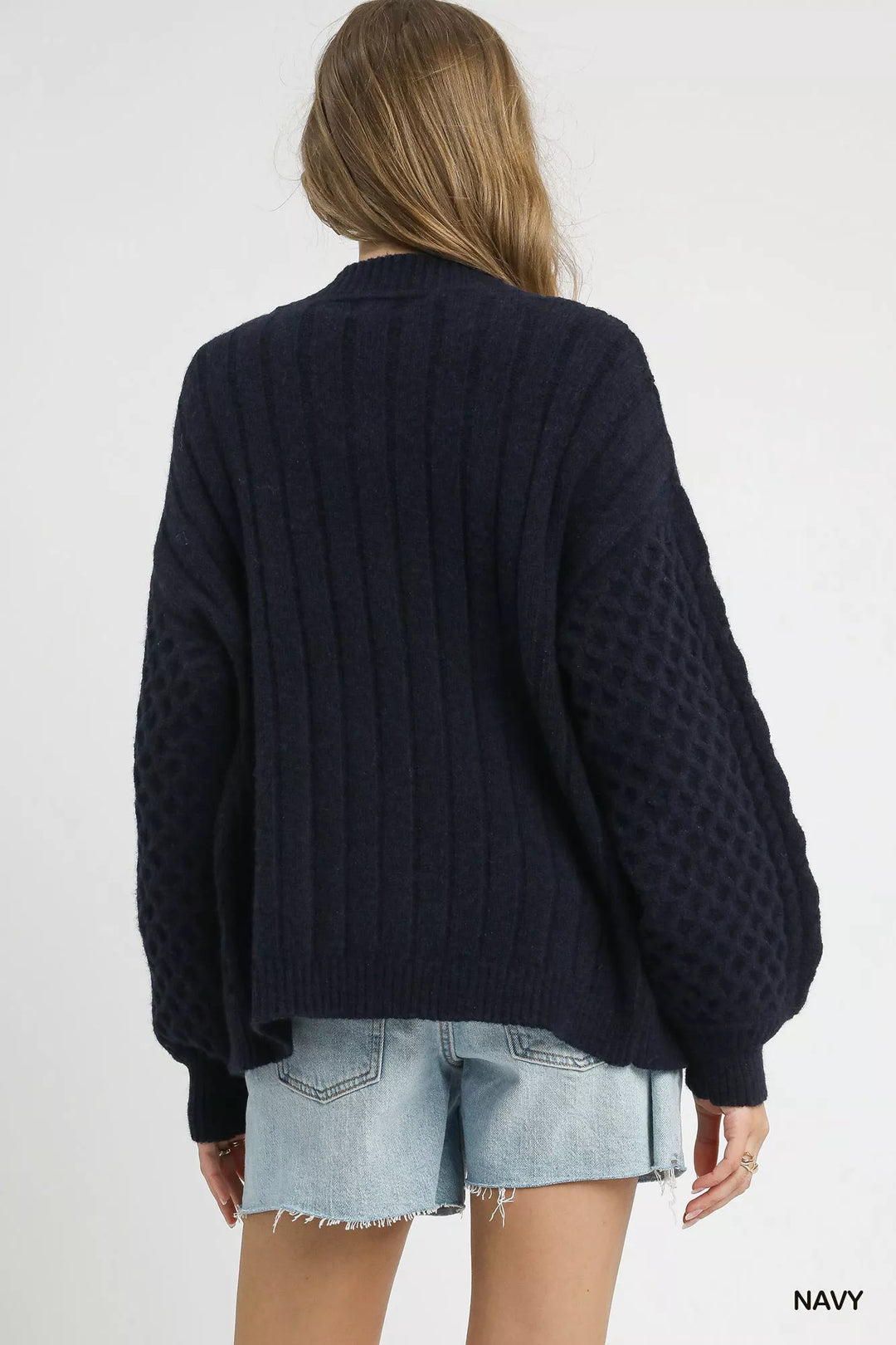 Navy Umgee Cable Knit Pearl Button Cardigan 1