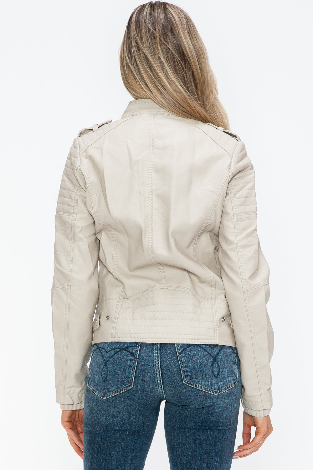 Sand Snobbish Pu Leather Biker Jacket With Side Zip Pockets 1
