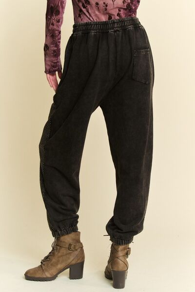 Black Davi Dani Rhinestone Elastic Waist Joggers