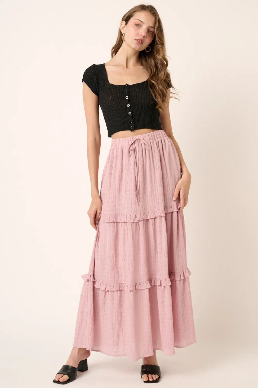 Dusty Pink Mittoshop Drawstring High Waist Frill Skirt