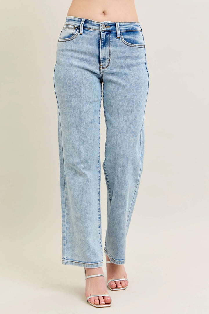 Light Judy Blue Full Size High Waist Stone Wash Straight Jeans Plus Size