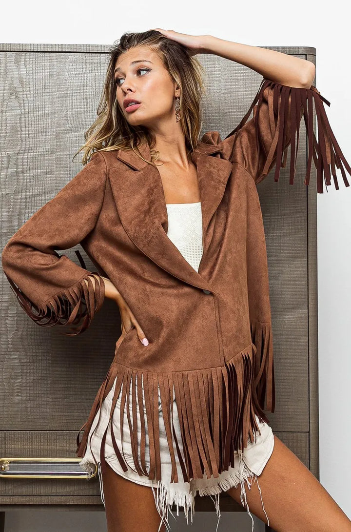 Bibi Single Blazer With Fringed Hem