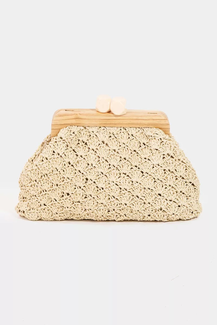 Fame Straw Braided Wooden Frame Cluch Bag