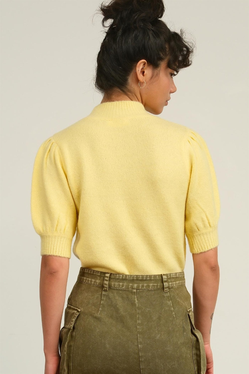 Creamy Yellow Hyfve Mock Neck Puff Sleeve Sweater