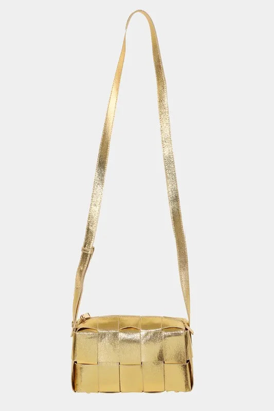Dusty Blue Fame Woven Crossbody Bag With Adjustable Strap