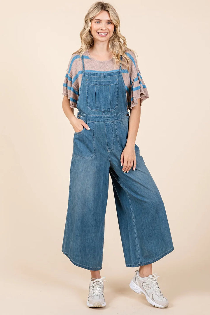 Lt Denim Mittoshop Denim Tie Back Sleeveless Wide Leg Overalls