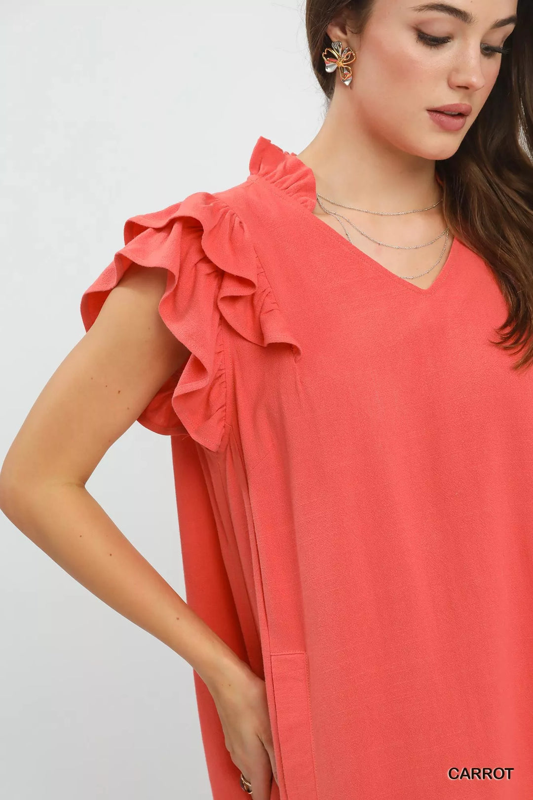 Umgee Linen Flutter Sleeve Shift Dress With Pockets 1