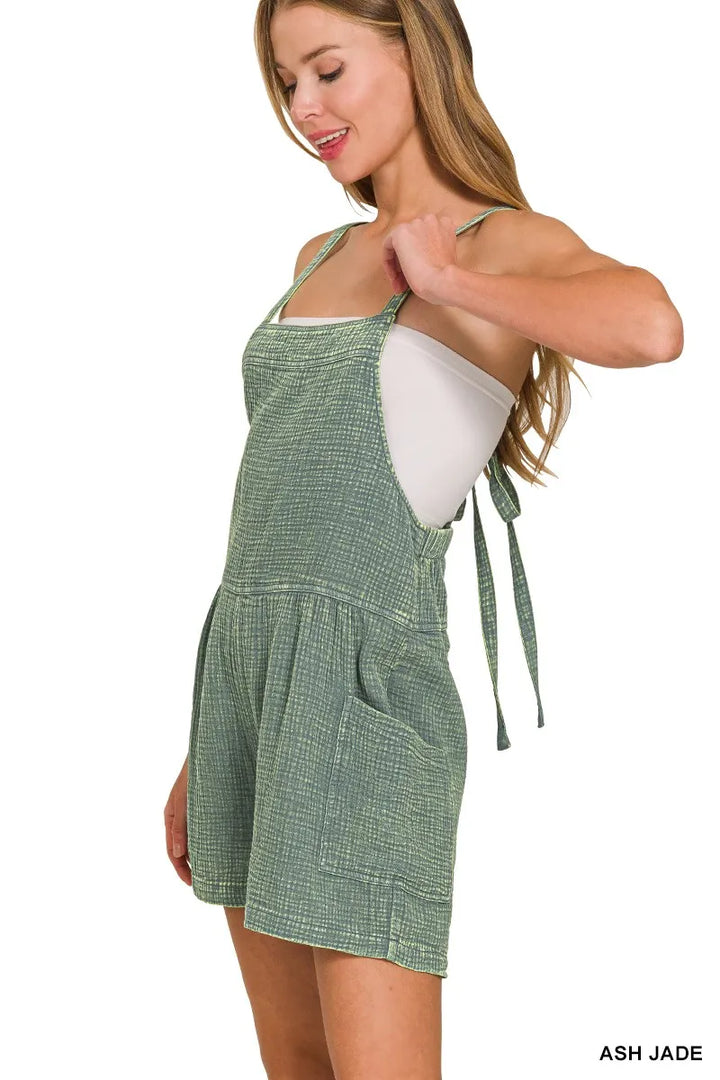 Ash Jade Zenana Washed Double Gauze Tie Back Rompers
