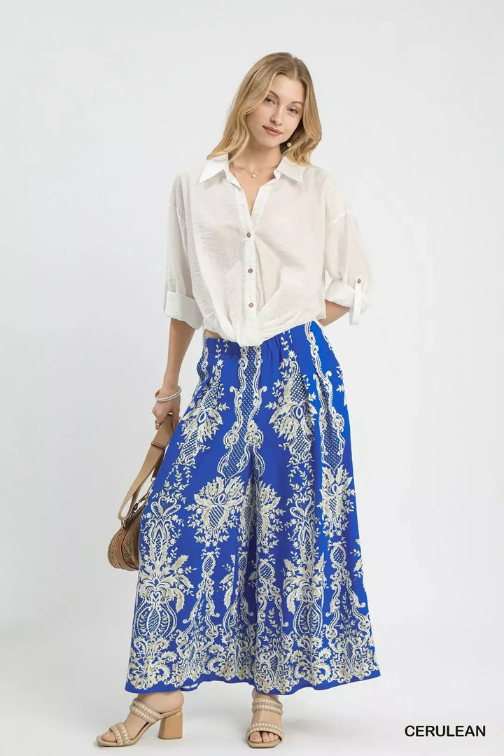 Umgee Border Print Wide Leg Pants 2