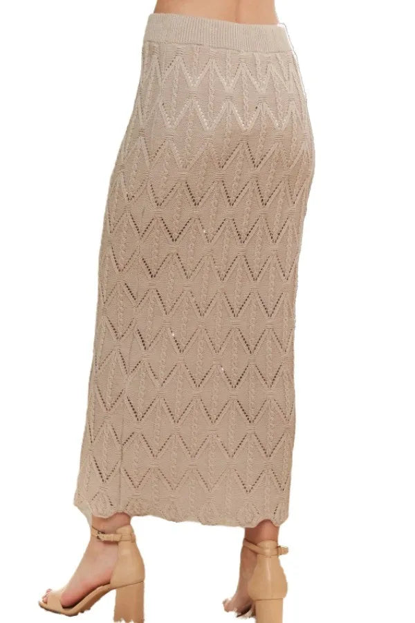Beige Adora Scallop Trim Detail Knit Skirt