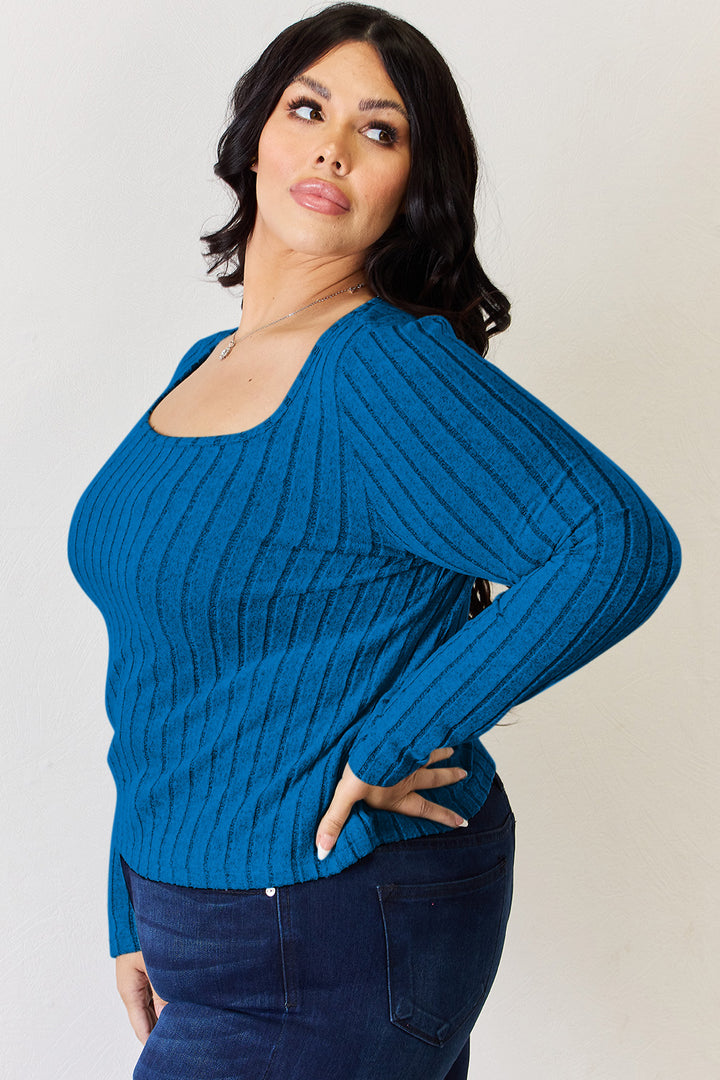 Rust Basic Bae Full Size Ribbed Long Sleeve T Shirt