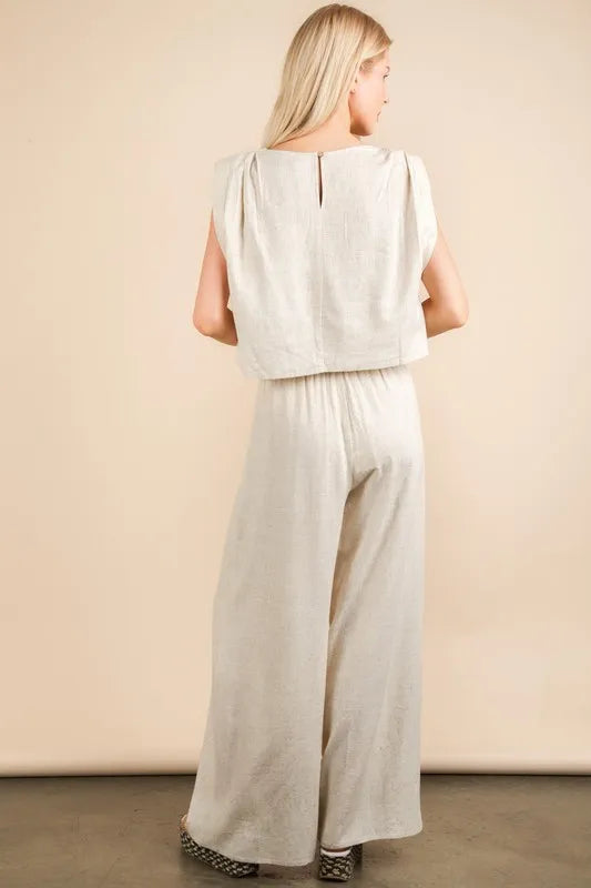 Very J Solid Woven Top Pants Set