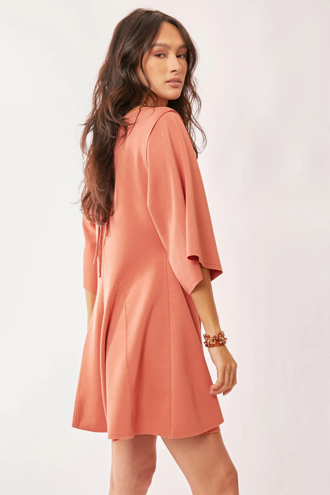 Salmon Davi Dani Solid Draped Sleeve Ties Back Skort Romper 2