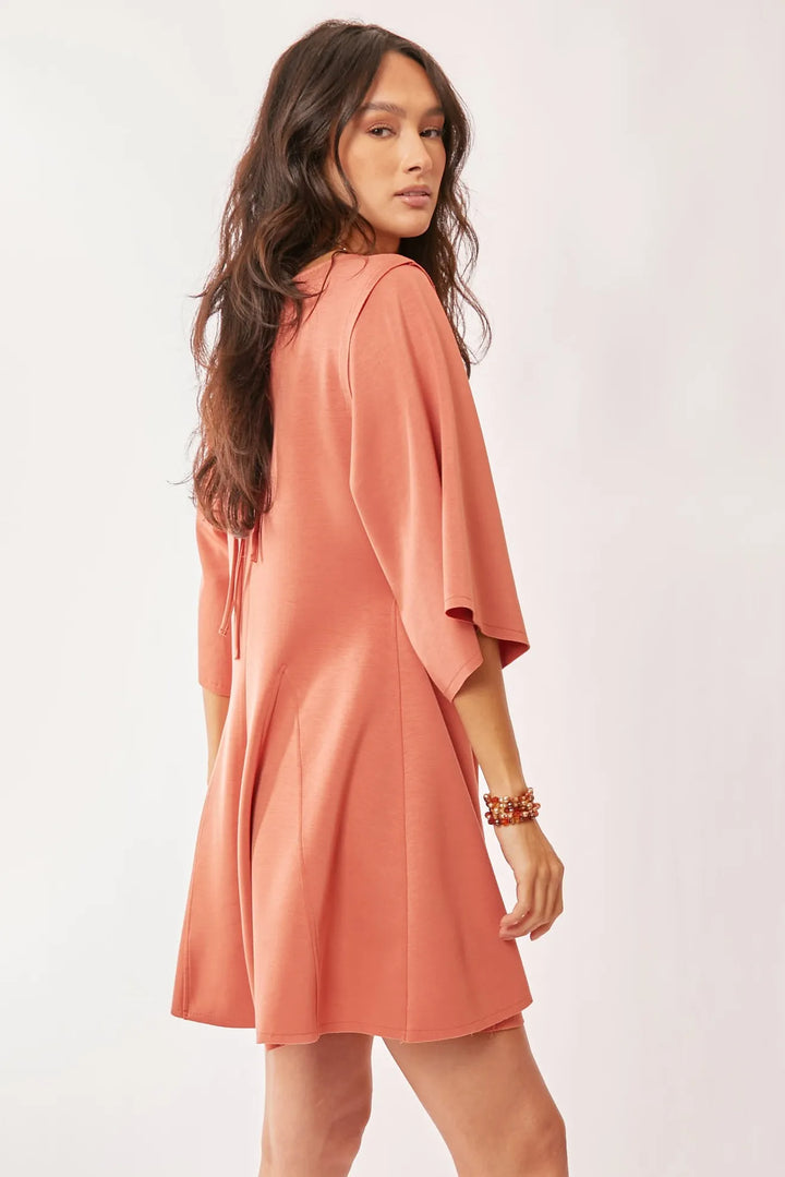 Salmon Davi Dani Solid Draped Sleeve Ties Back Skort Romper 2