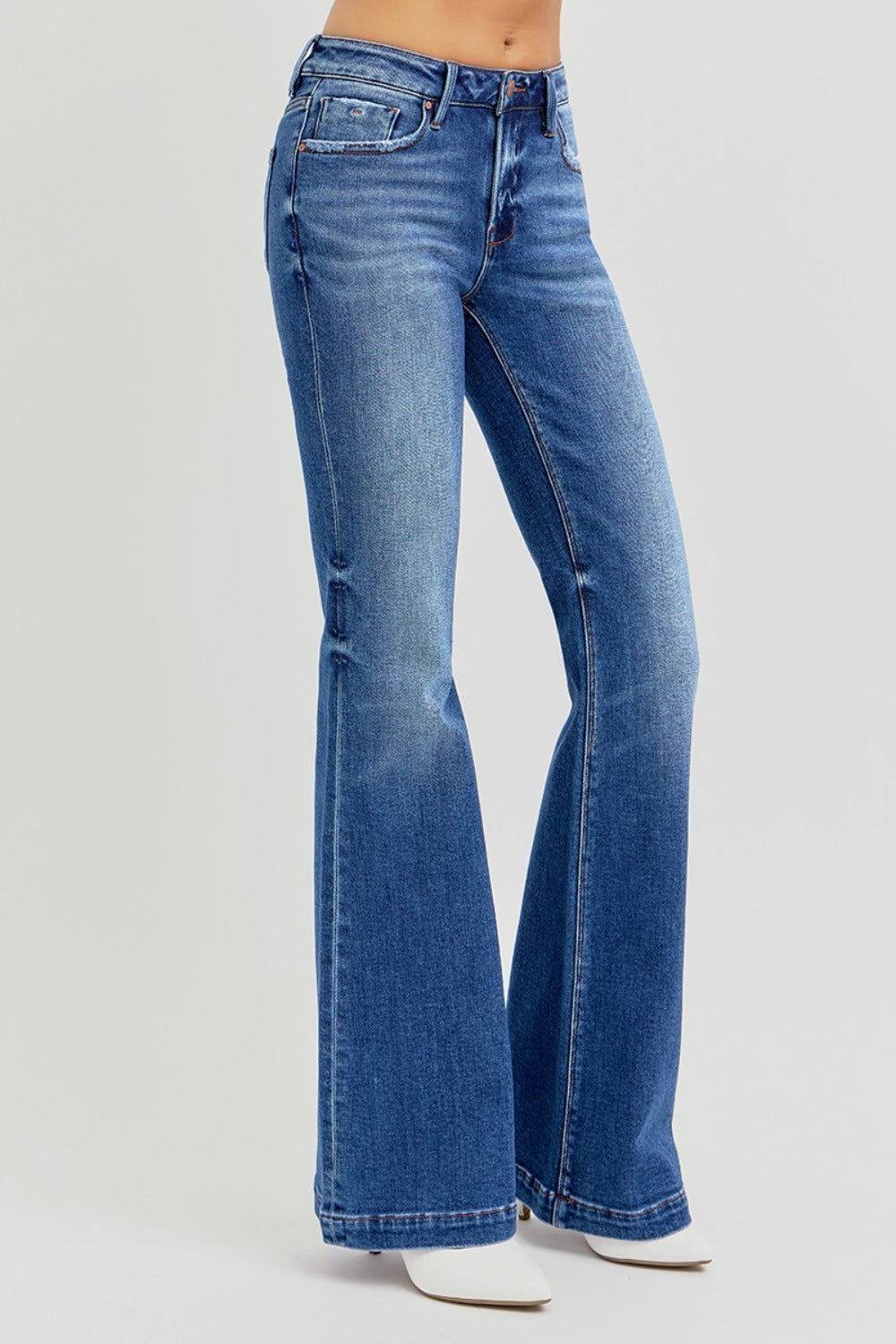 Dark Risen Full Size Low Rise Flare Jeans With Pockets
