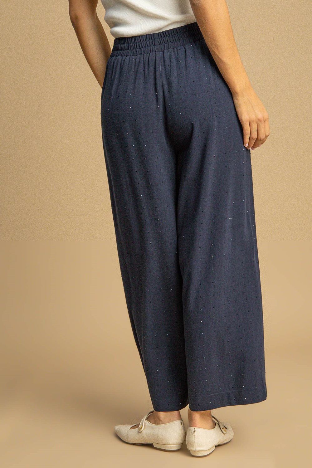 Dark Blue Umgee Full Size High Waisted Embellished Linen Pants Plus Size 1