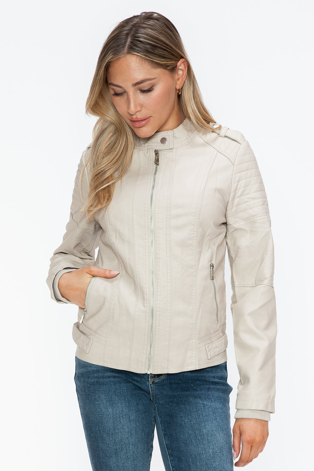 Snobbish Pu Leather Biker Jacket With Side Zip Pockets 1