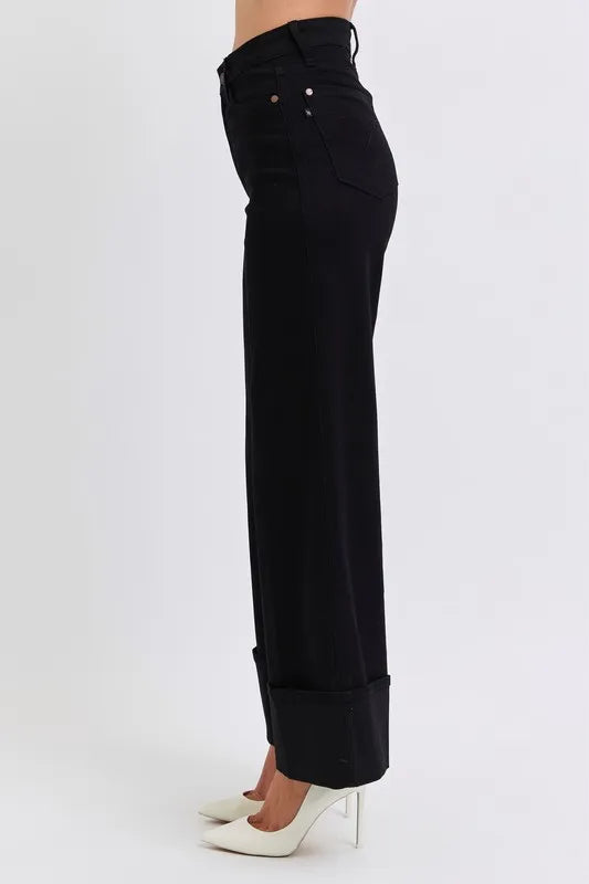Bk Judy Blue Full Size High Waist Reto Wide Leg W Cuff Plus Size