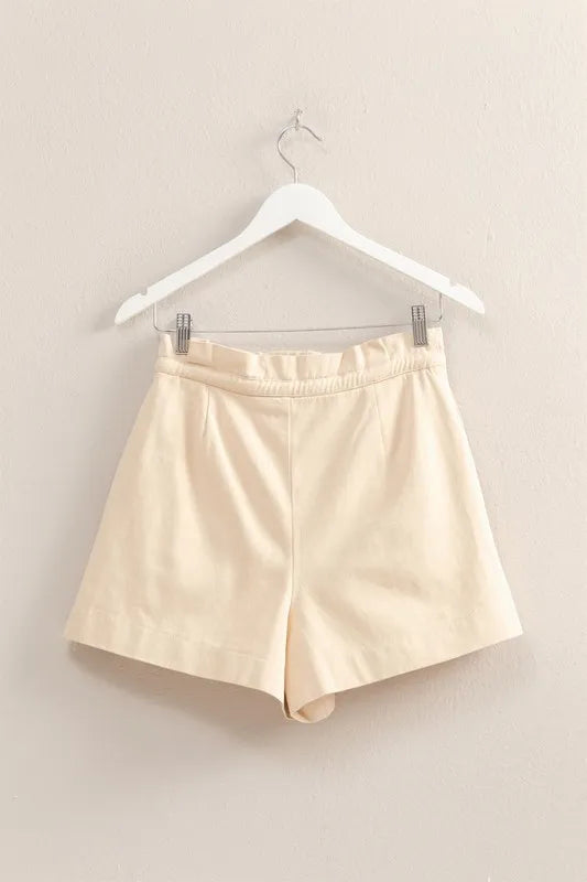 Hyfve High Waisted Washed Twill Paperbag Shorts
