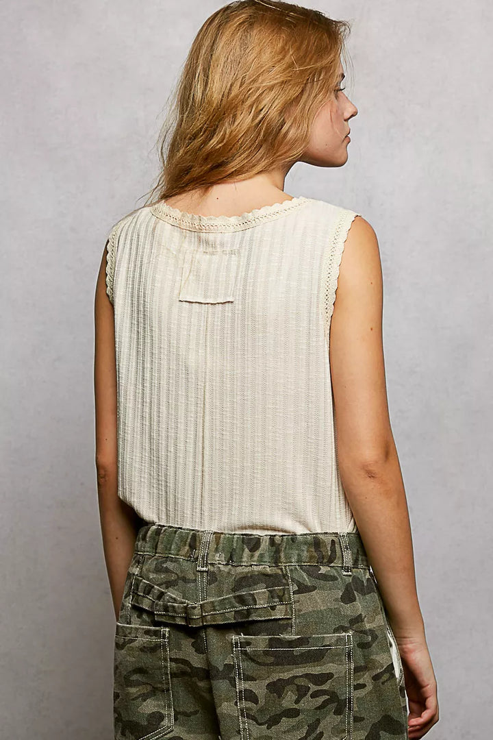 Pol Ribbed Round Neck Tank With Lace Trim 2