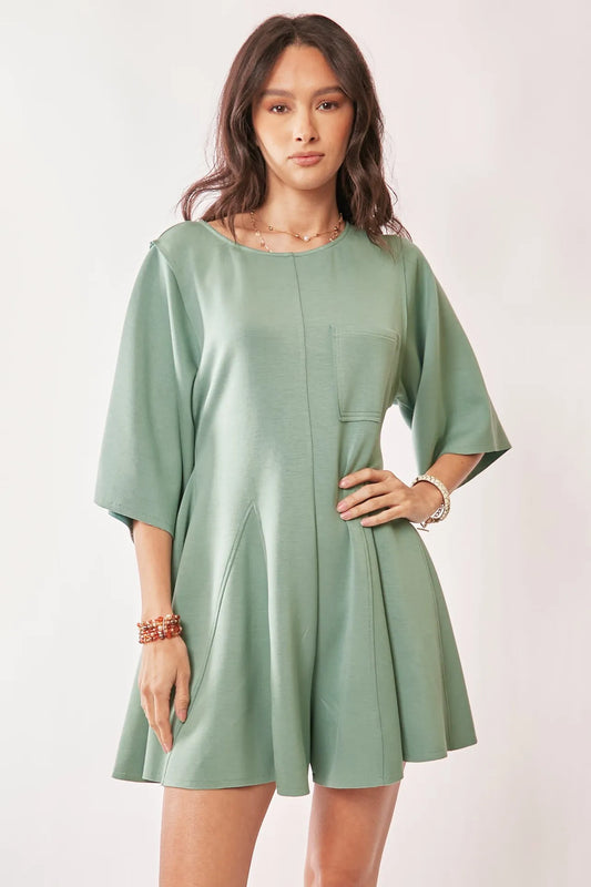 Seafoam Green Davi Dani Solid Draped Sleeve Ties Back Skort Romper 1