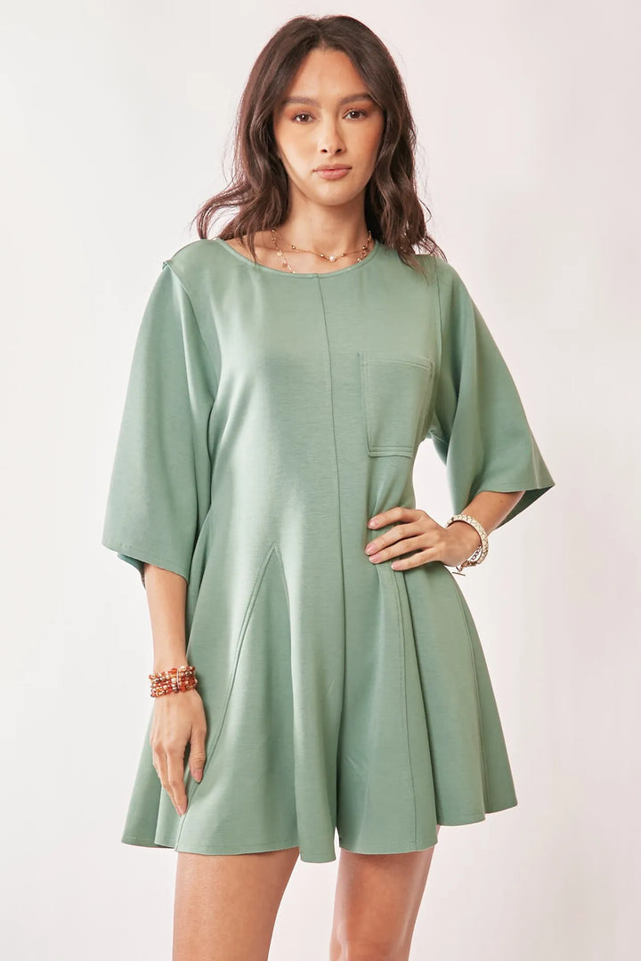 Seafoam Green Davi Dani Solid Draped Sleeve Ties Back Skort Romper 1