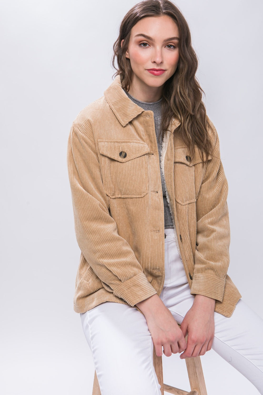 Love Tree Corduroy Button Up Jacket With Sherpa Inside 2