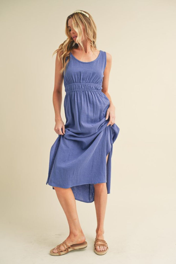 Dusty Blue Aemi Co Side Slit Round Neck Sleeveless Tank Dress 3