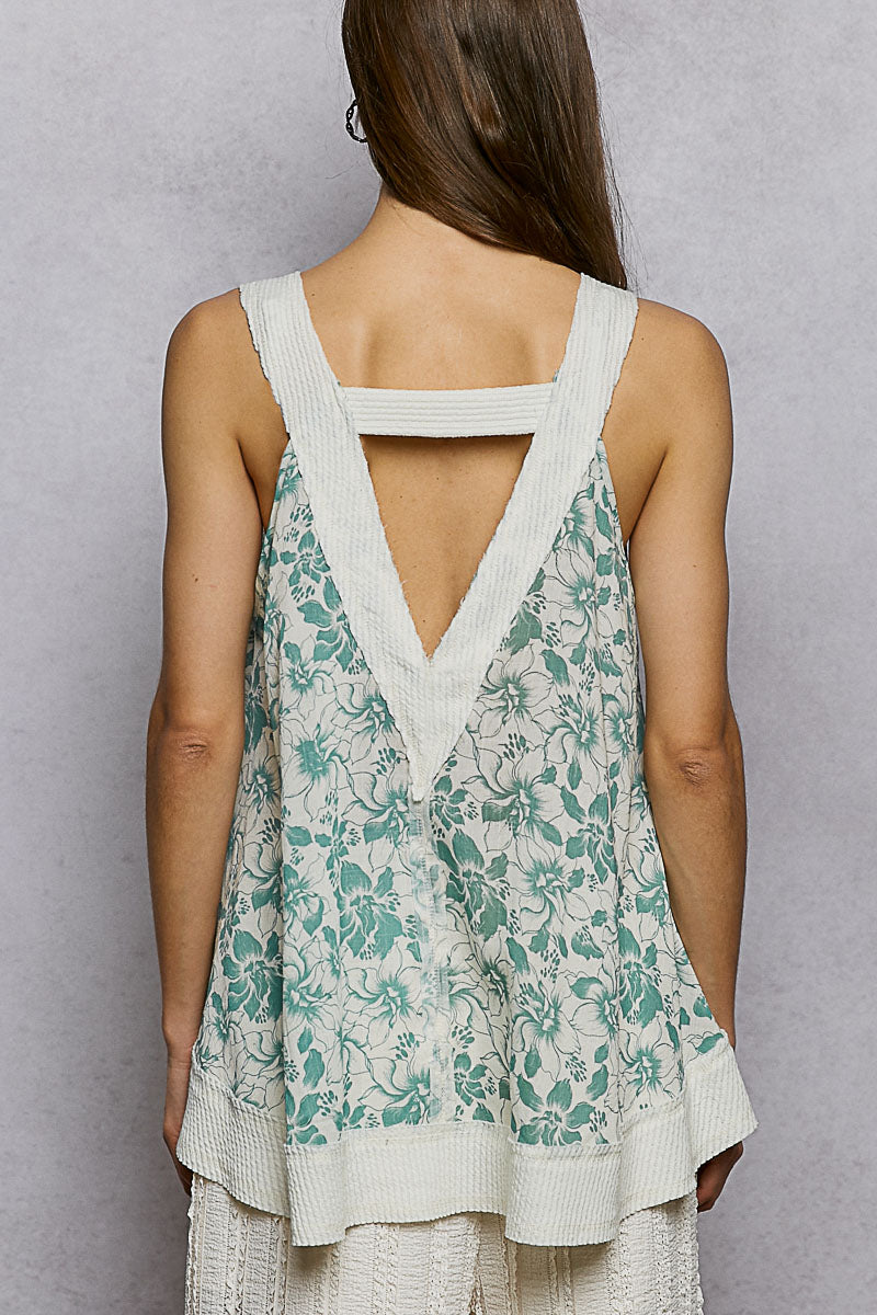 Pol Floral V Neck Tank With Front Pocket 1