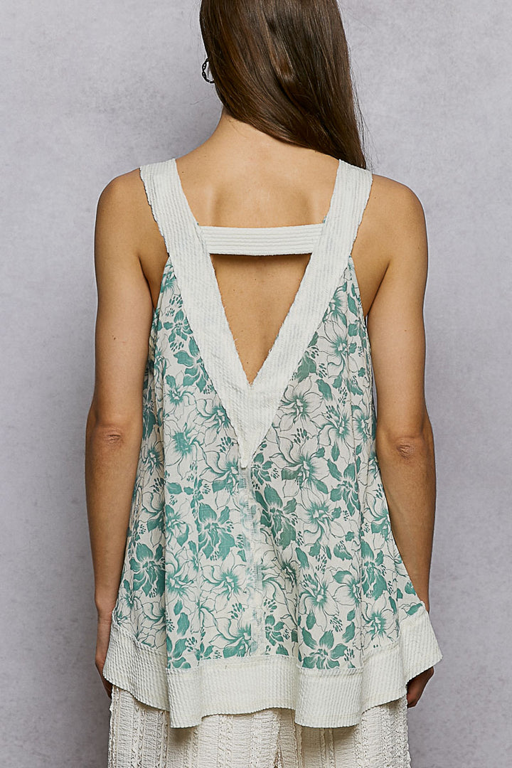 Pol Floral V Neck Tank With Front Pocket 1