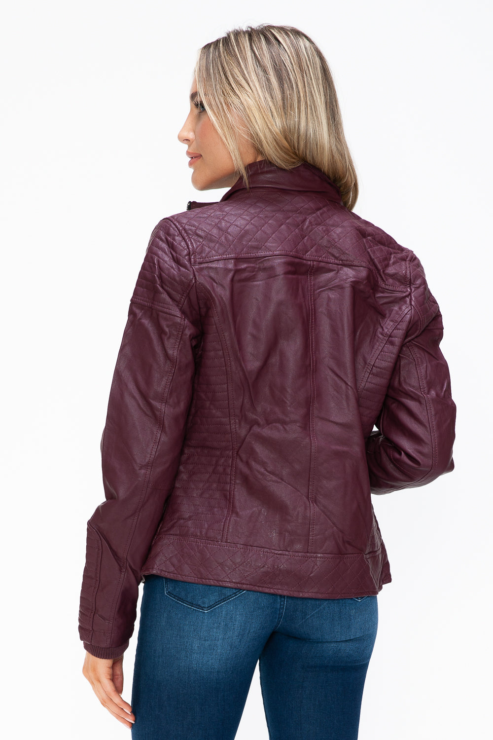 Ymi Faux Layered Double Zipper Jacket With Fuzzy Hood 1