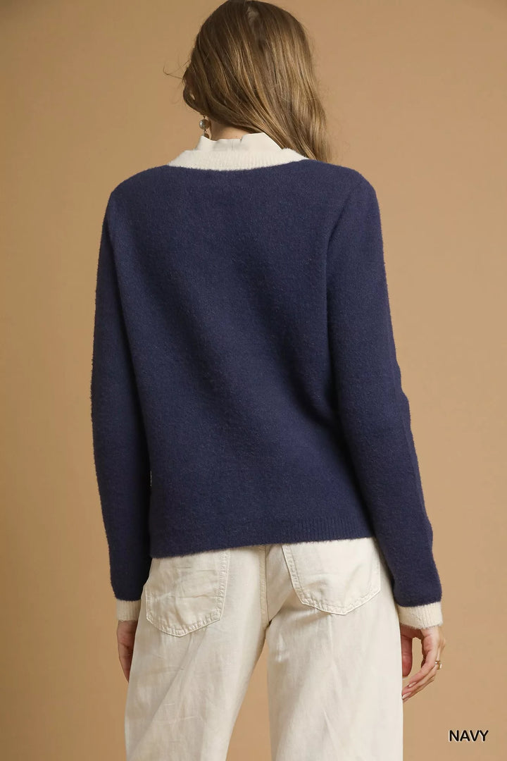 Navy Umgee Two Tone Button Front Cardigan