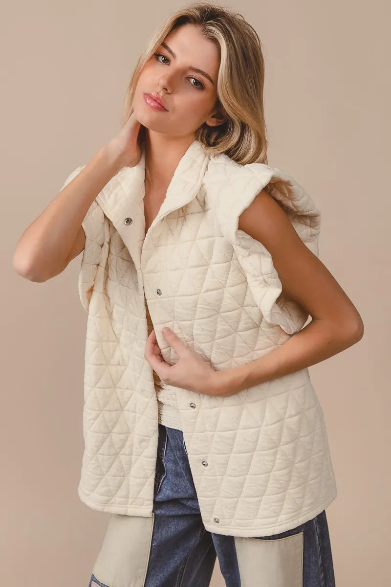 Oatmeal Bibi Quilting Knit Ruffle Sleeve Vest