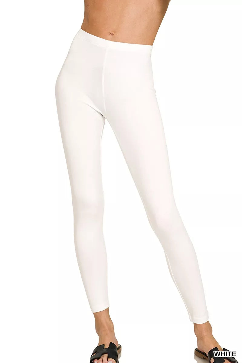 White Zenana Premium Cotton Full Length Leggings 2