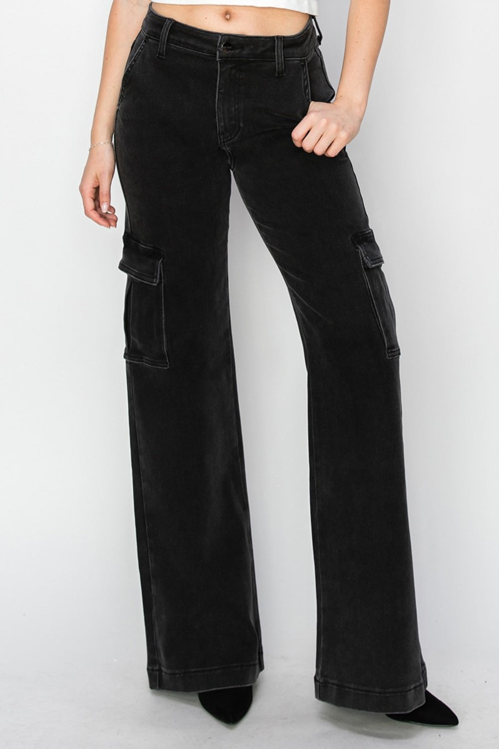 Black Risen Full Size High Rise Wide Leg Cargo Jeans 2