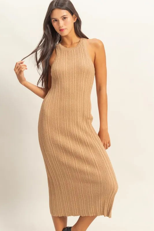 Dark Taupe Hyfve Round Neck Bodycon Ribbed Knit Dress 4